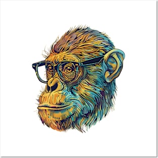 Brainy and Bold: The Bespectacled Chimp! Posters and Art